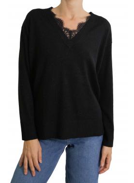 Maglione con scollo a V con dettagli in pizzo 